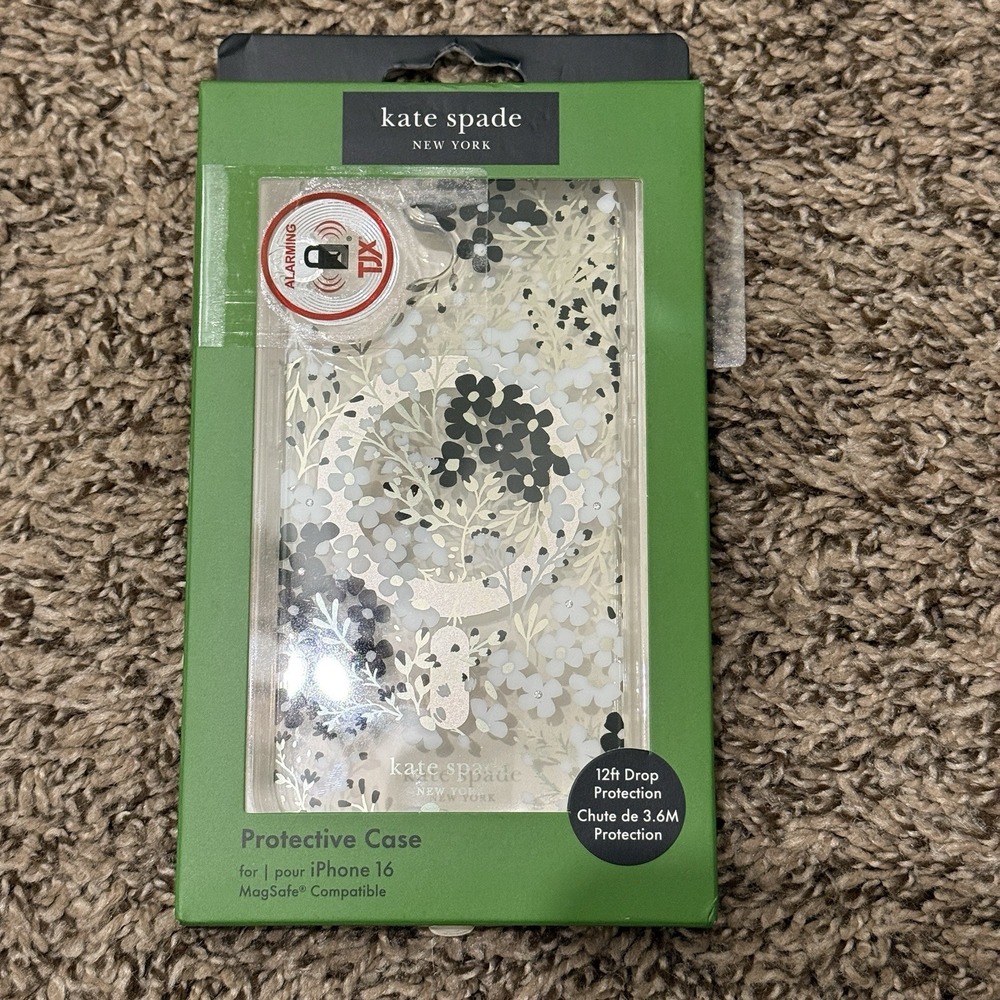 Kate Spade Protective Case iPhone 16 Clear Floral‎ Bling White